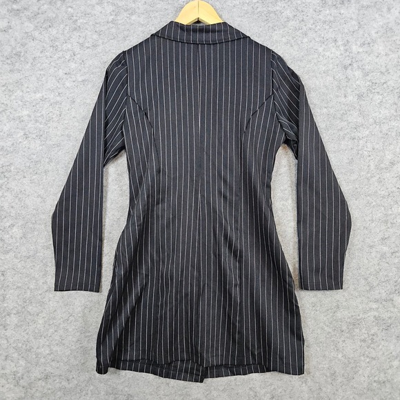 Spirit Halloween Pinstriped Long Blazer Black Double Breasted Size M Gangster - Picture 8 of 8